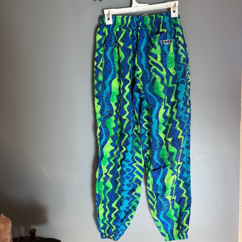 Vintage 90’s Vibrant Blue and Green parachute pants, joggers, beach pants